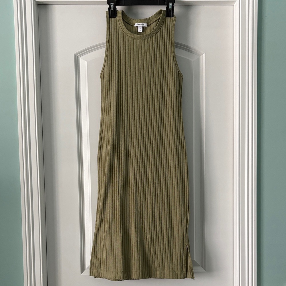 Nine West Olive Ribbed Midi Dress